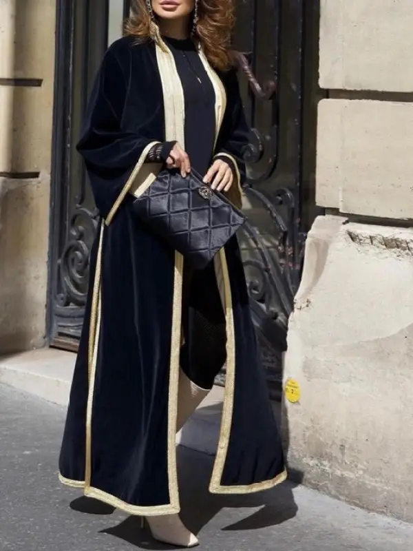Women's Elegant Simple Velvet Gold Webbing Crew Neck Slit Cardigan - Anystylish.com 