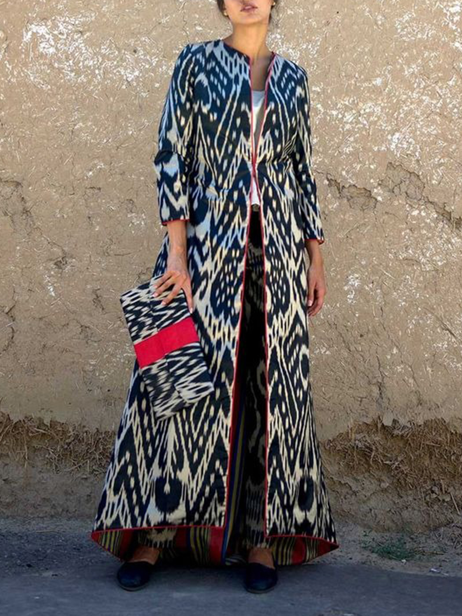 Ladies Elegant Fashion Vintage Festive Print Robe Jacket Cardigan