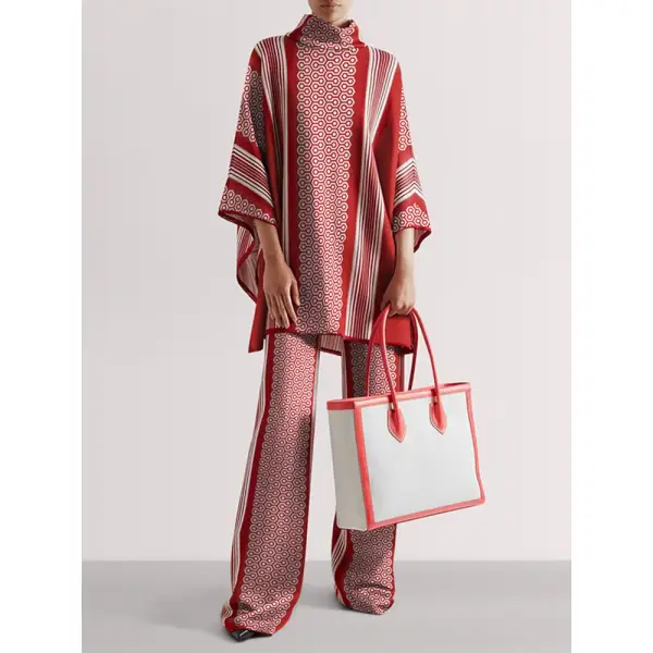 Women's Fashion Elegant Geometric Linear Print Straight Set - Seeklit.com 
