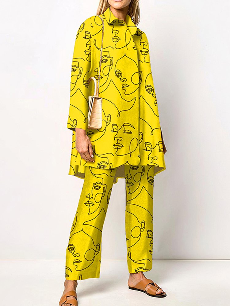 Women's Fashion Abstract Face Print Stand Collar Cardigan Suit