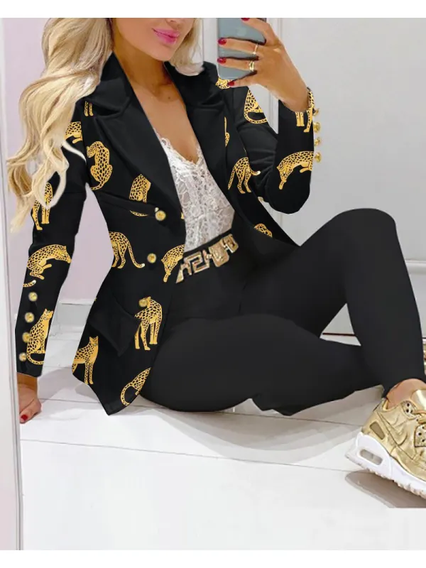 Ladies Elegant Fashion Animal Print Top Jacket Coat Suit - Anystylish.com 