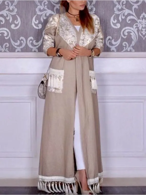Women's Elegant And Sweet Lace Patchwork Fringe Cotton Linen Long Cardigan - Anystylish.com 