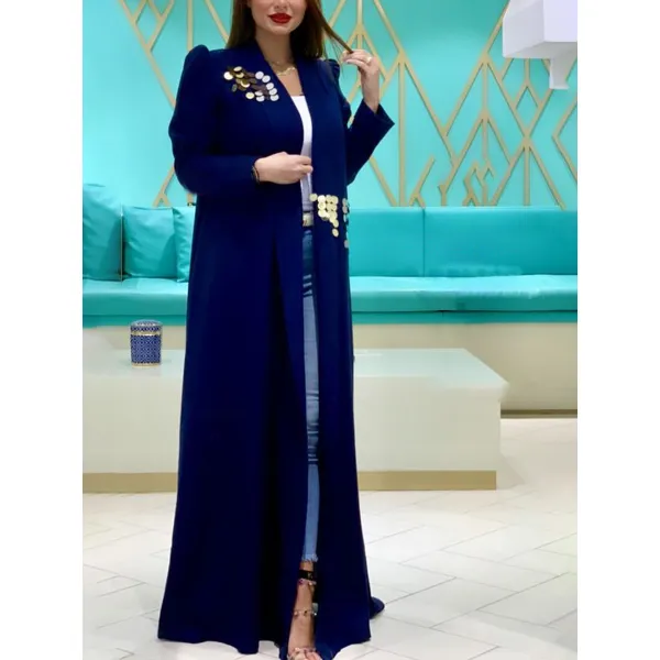 Women's Fashion Elegant Dark Blue Sequined Long Cardigan - Seeklit.com 
