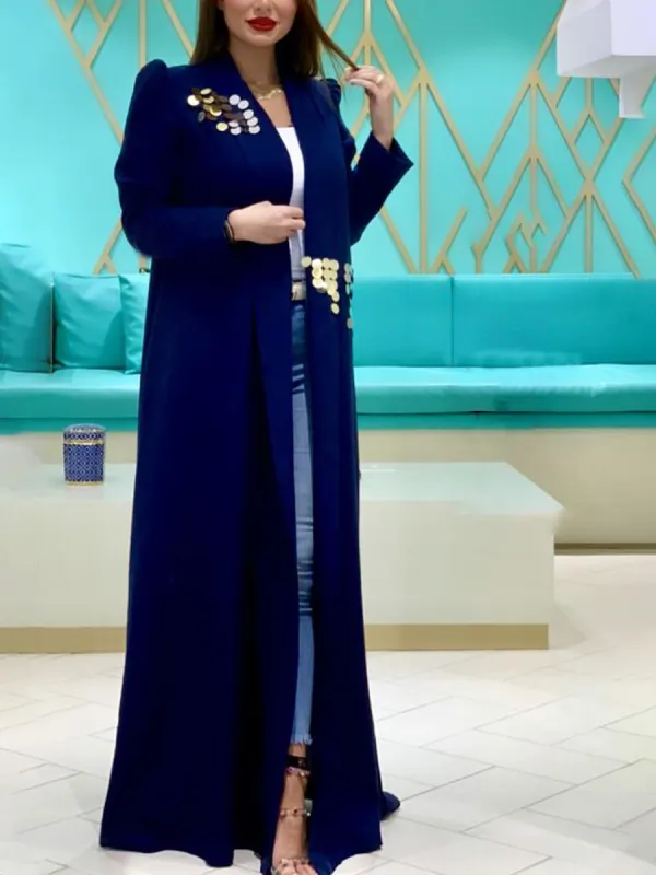 Women's Fashion Elegant Dark Blue Sequined Long Cardigan - Anystylish.com 