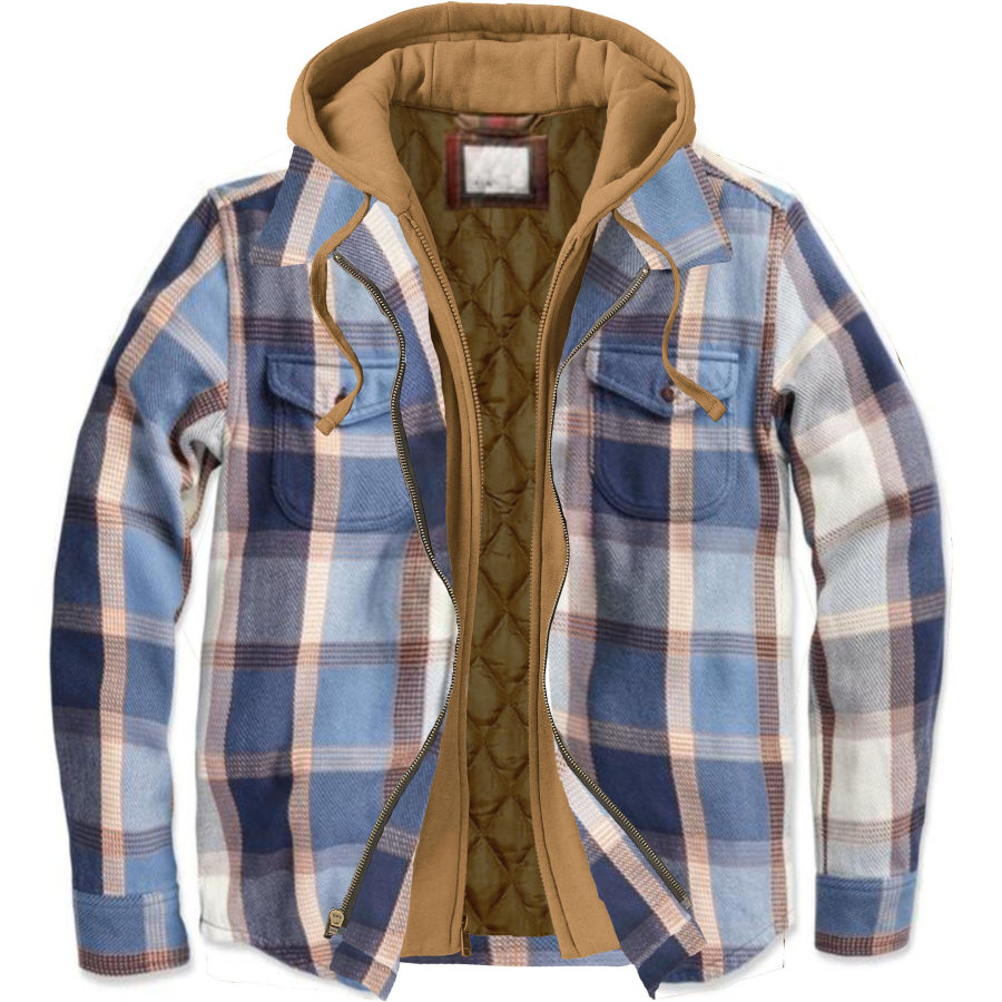 

Men's Fall & Winter Casual Checkered Hooded Fake Two Casual Jackets