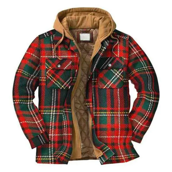 Men's Checkered Textured Winter Thick Hooded Jacket - Yiyistories.com 