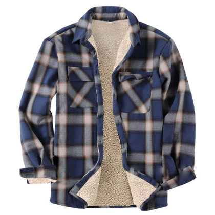 Checked Lapel Plus Velvet Padded Shirt Jacket