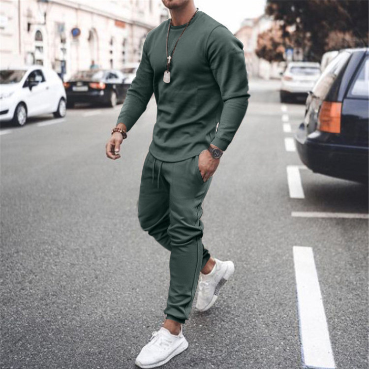 Casual Round Neck Solid Color Suit