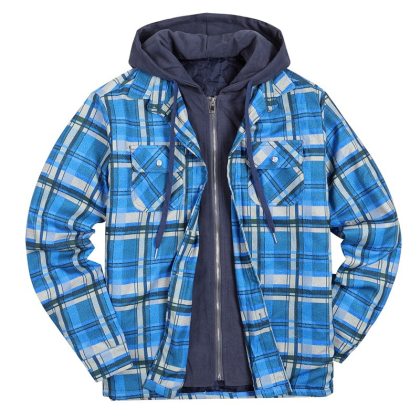 Gefütterte Warme Jacke Mit Kapuze Und Karo