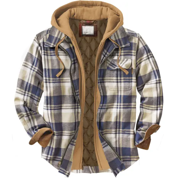 Men's Autumn & Winter Outdoor Casual Checked Hooded Jacket - Chrisitina.com 