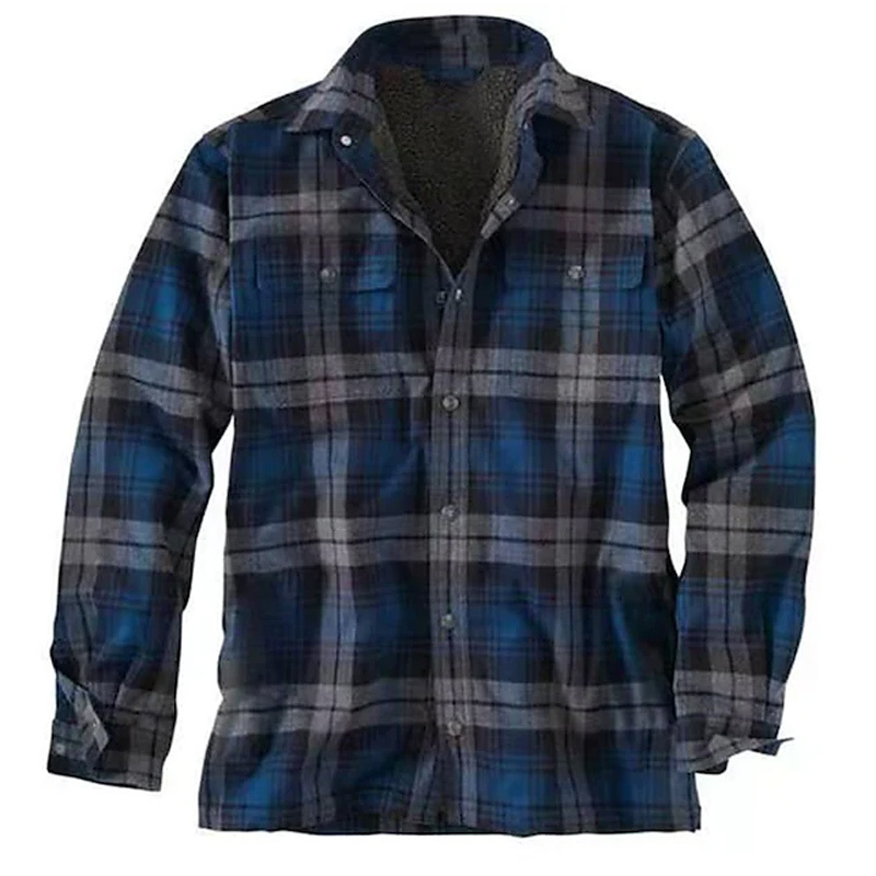 Lapel Collar Casual Plaid Pocket Long Sleeve Shirt