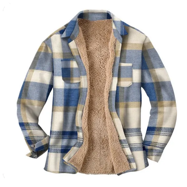 Mens Plaid Thick Plush Casual Jacket - Yiyistories.com 