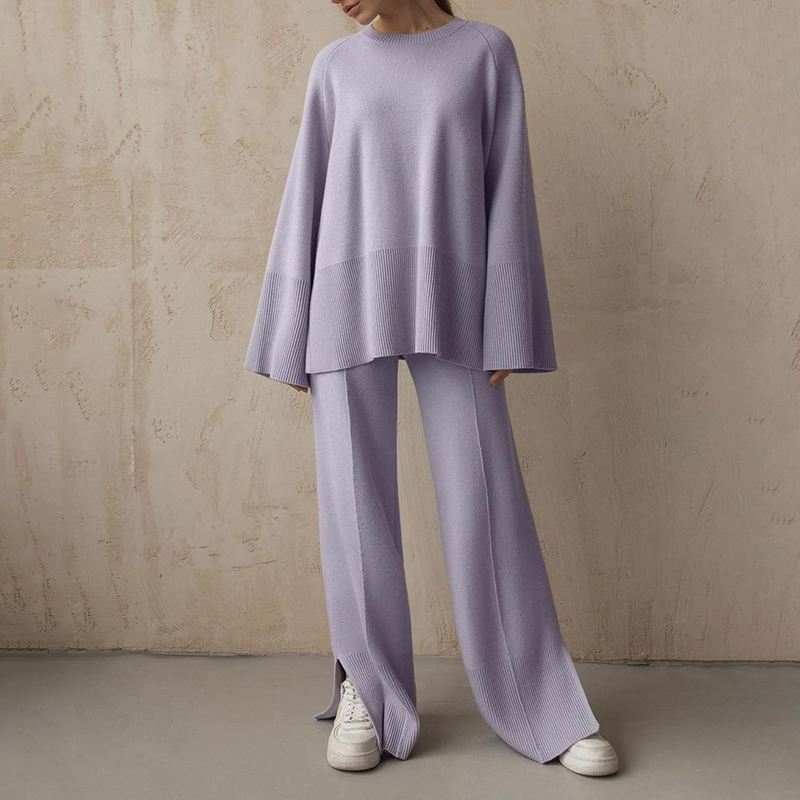 Fashion Solid Color Knitted Suit