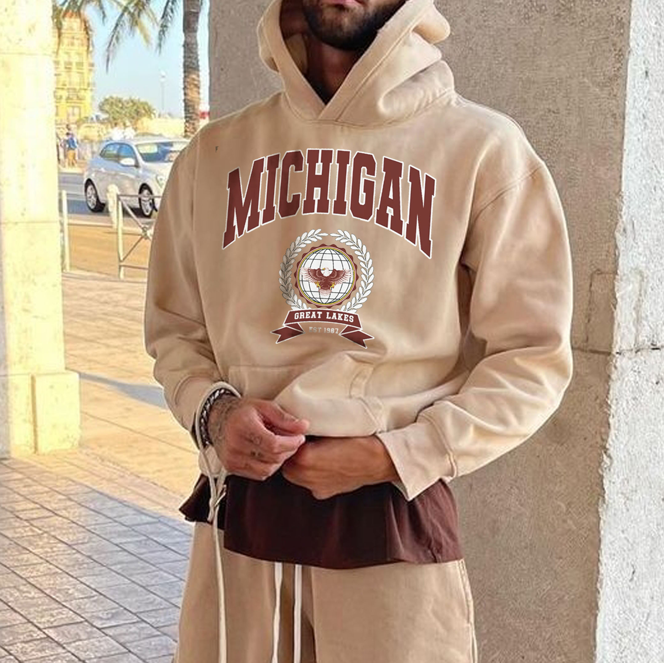 Vintage Men's Michigan Letters Chic Casual Hoodie