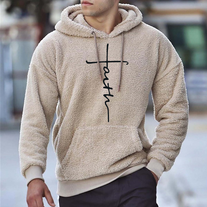 Letter Print Plush Hooded Sweatshirt
