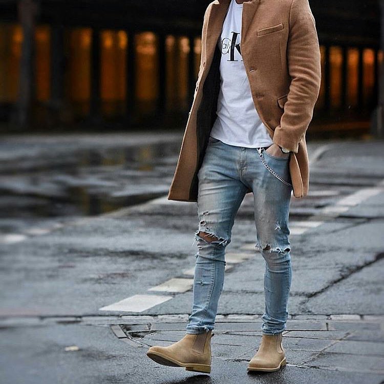 Мужская мода джинсы и ботинки
