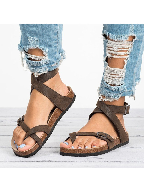 plain flat velvet ankle strap peep toe casual outdoor flat sandals