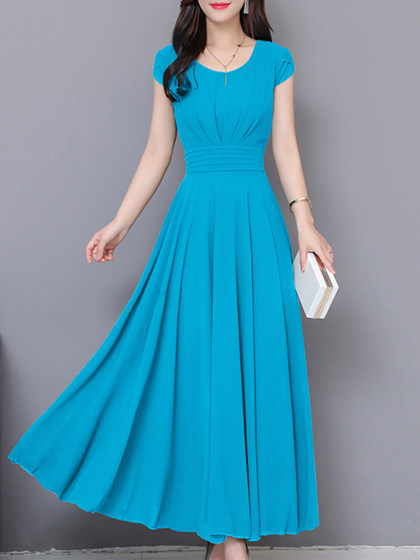 Round Neck  Plain Maxi Dress