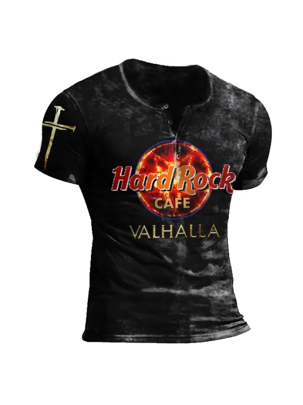 Men's retro cross hard rock cafe print outdoor casual t-shirt - Plazabery.chimpone.com 