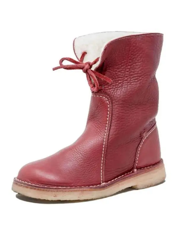 Round Toe Plus Velvet Lace-up Flat Casual Shoes Short Boots Snow Boots - Gethefashion.chimpone.com 