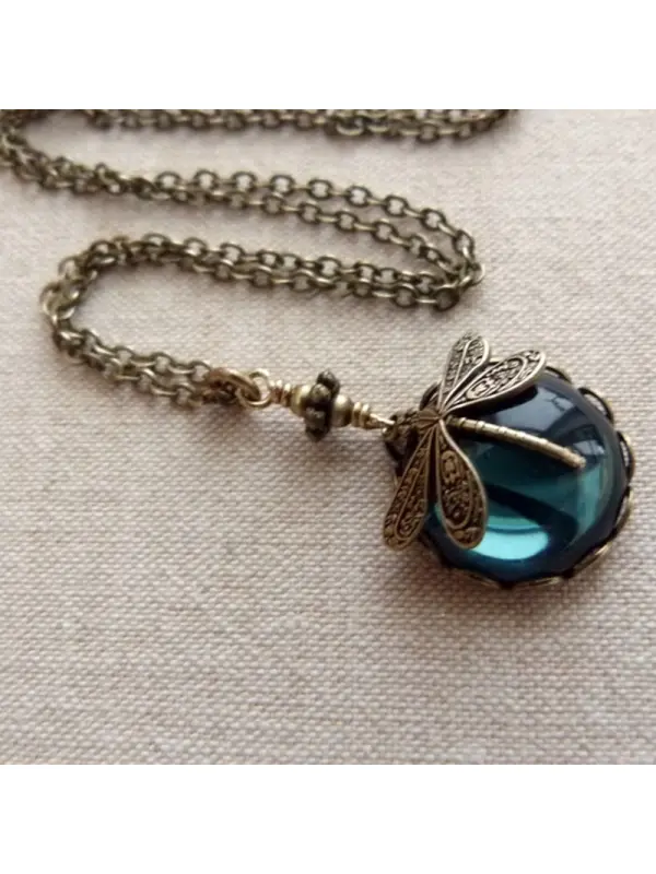 Vintage Dragonfly Green Crystal Boho Jewelry Necklace - Maxizero.chimpone.com 