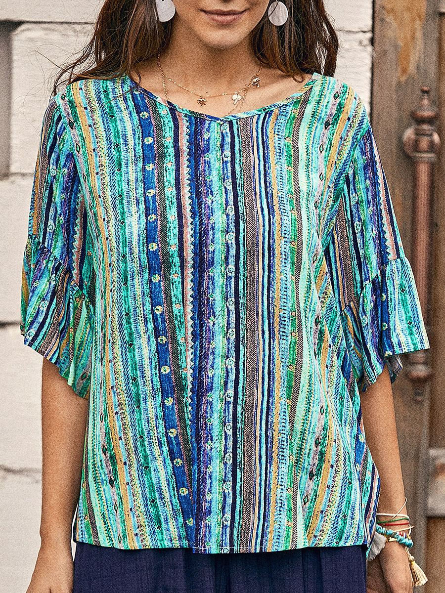 Ladies Leisure Vacation Striped Shirt Top