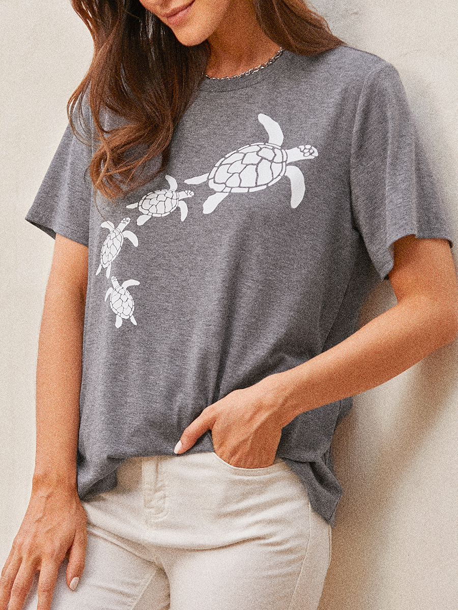 Ladies Casual Fashion Daily Basic Marine Life Print Crew Nec