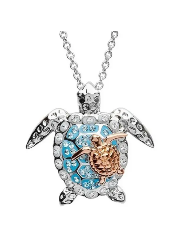 Two Tone Turtle Rhinestone Pendant Necklace - Maxizero.chimpone.com 