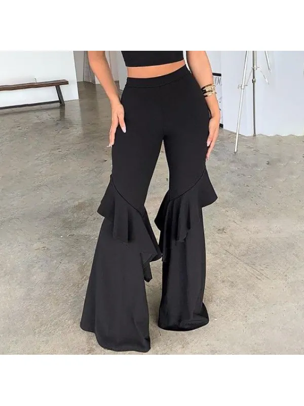 Fashion Solid Color Ruffle Flared Pants - Fashionmia.chimpone.com 