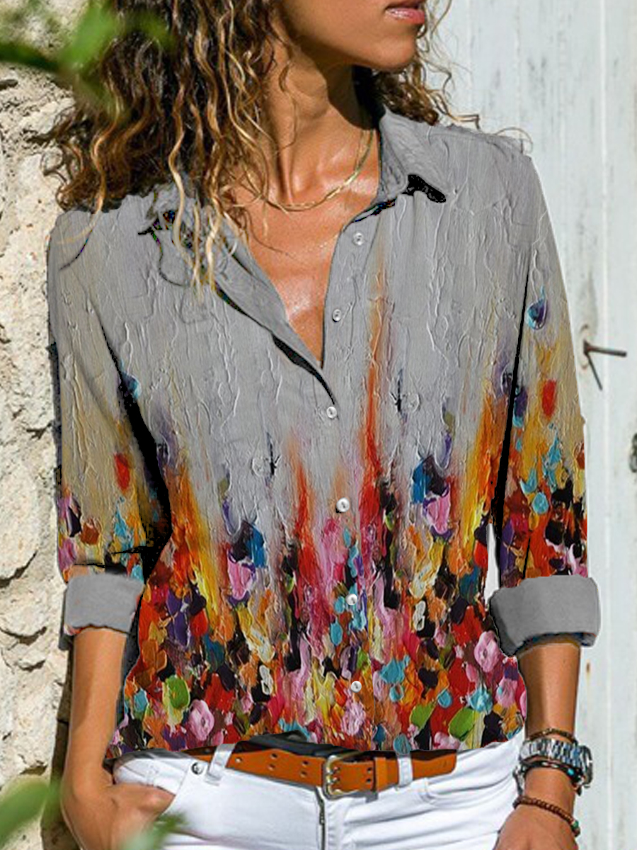 Casual Art Print Button up Blouses Women