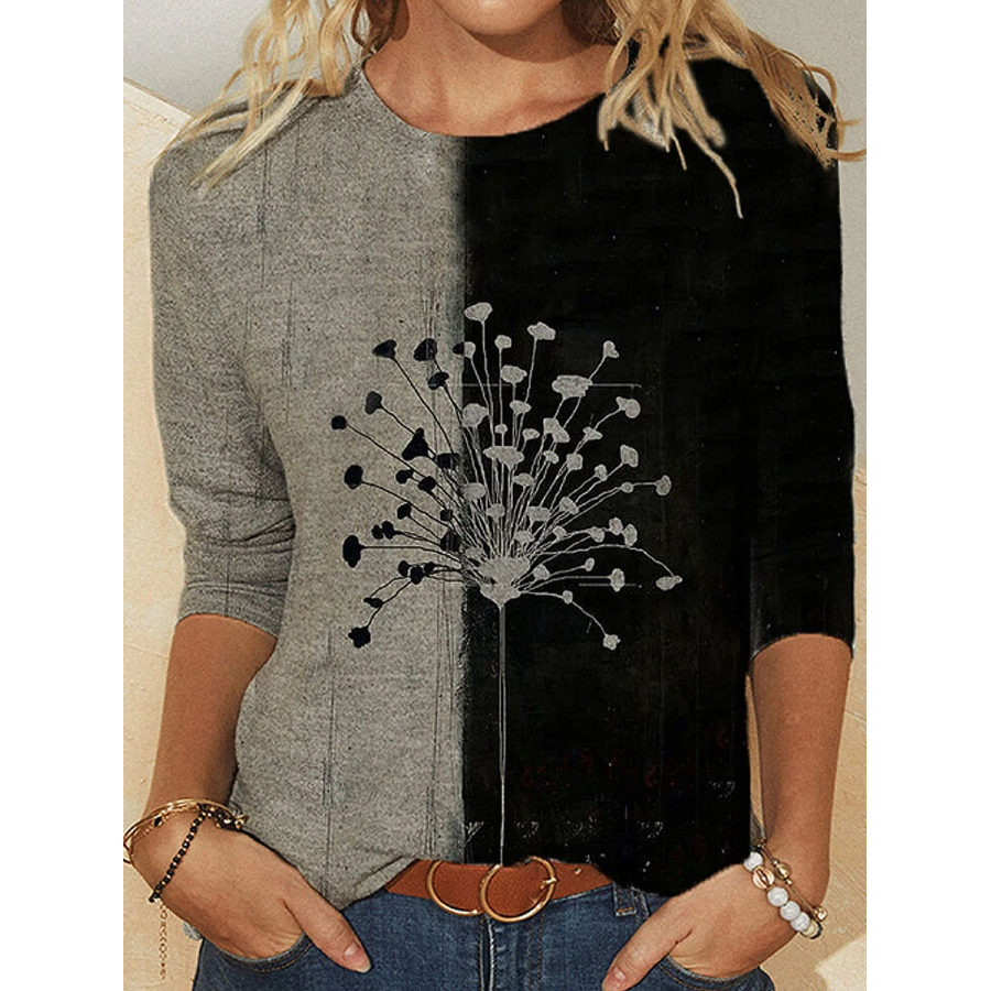 

Floral Dandelions Print O-neck Casual T-Shirt