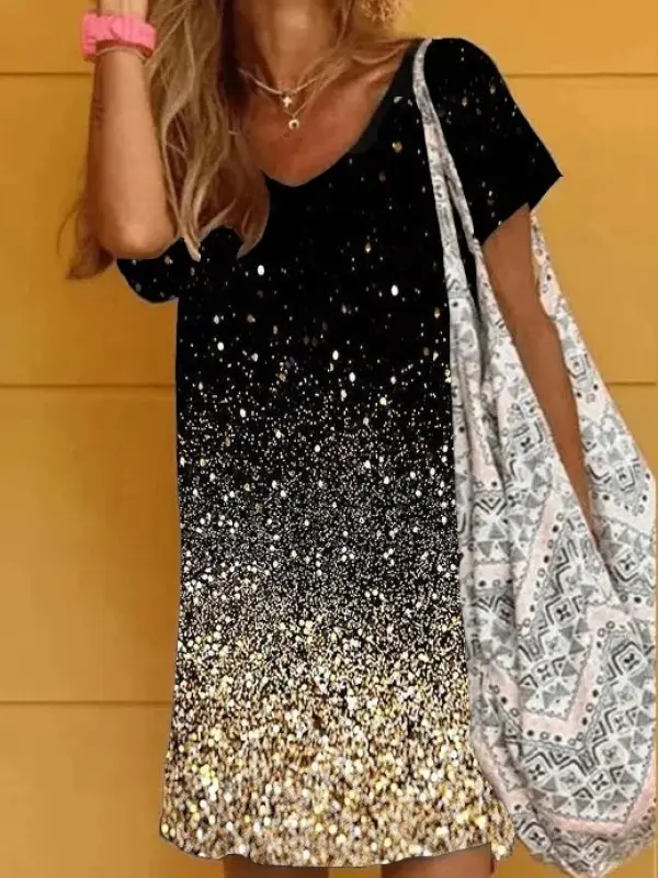 New Ombretie-Dye Short Sleeve V Neck Dresses - Anystylish.com 