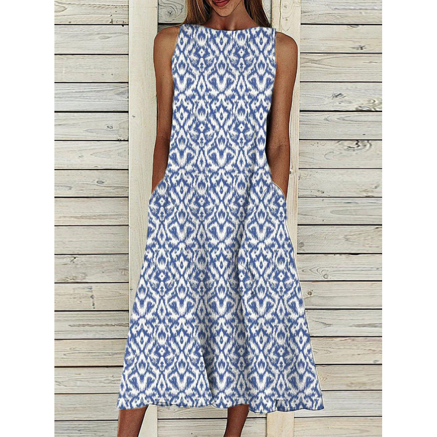 

Ladies Casual Crew Neck Print Sleeveless Maxi Dress