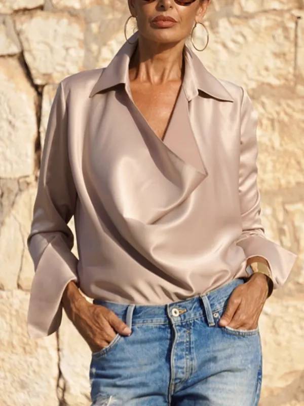 Модные атласные блузки с воротником-хомутом для женщин - Funluc.com 