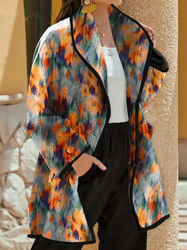Casual Print Neckless Long Sleeves Jacket - Funluc.com 