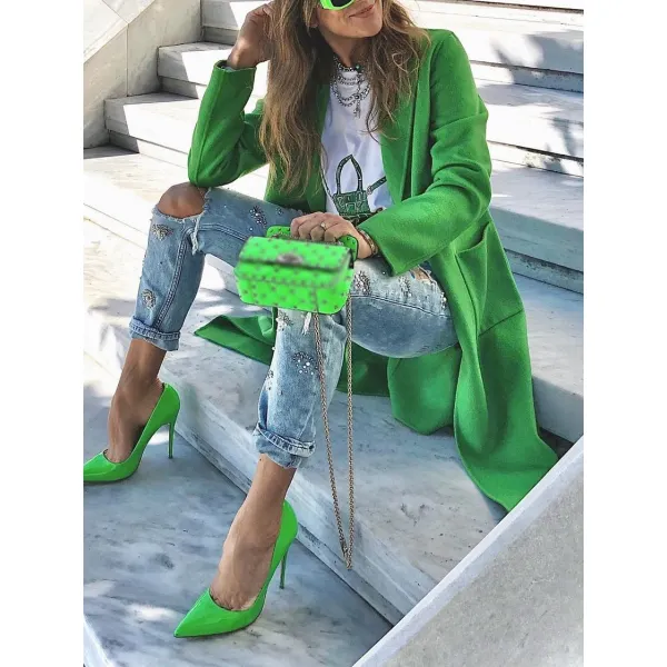 Ladies Fashion Green Wool Blended Cardigan Coat Jacket - Seeklit.com 