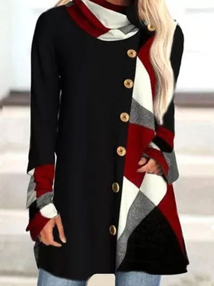 Casual Loose Geometric Stitching Long-sleeved T-shirt