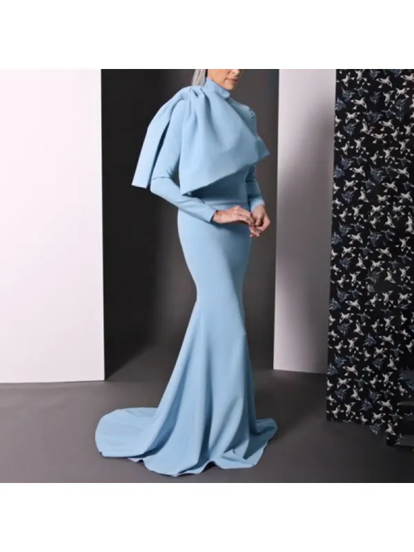 Fashion All-match Solid Color Bow Dress - Viewbena.com 