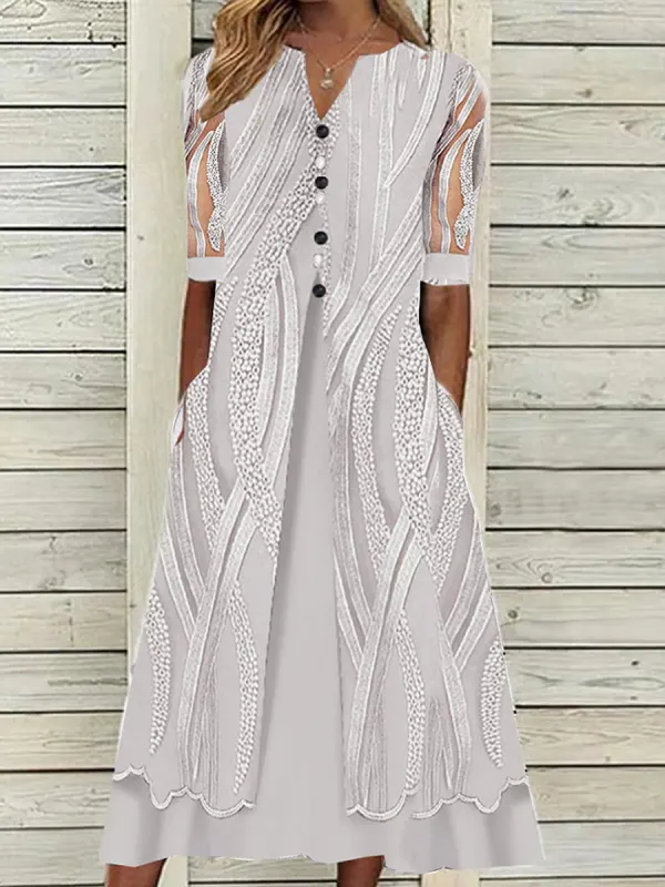 V-neck Printed Loose Short Sleeve Maxi Dress - Ininrubyclub.com 