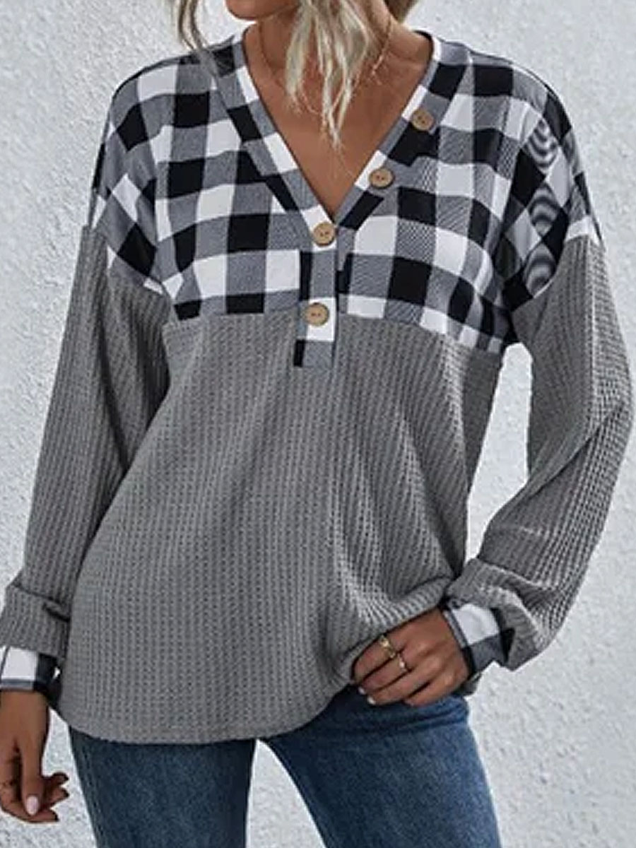 V Neck Long Sleeve Casual T Shirts
