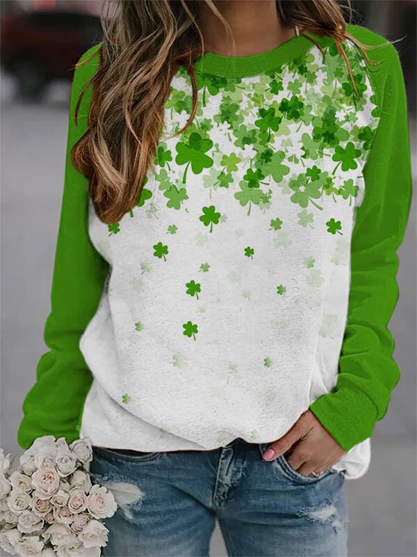 Women's Saint Patrick's Day Chic Shamrock Print Casual Sweatshirt