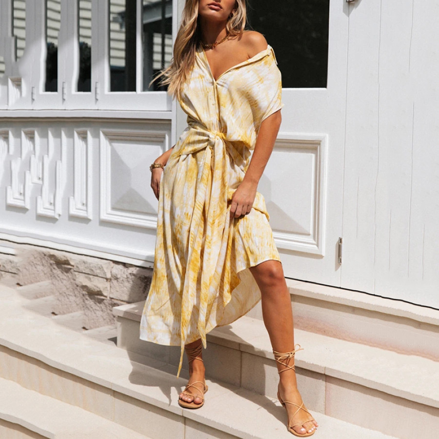 

V-neck Short Sleeve Tie-dye Dress