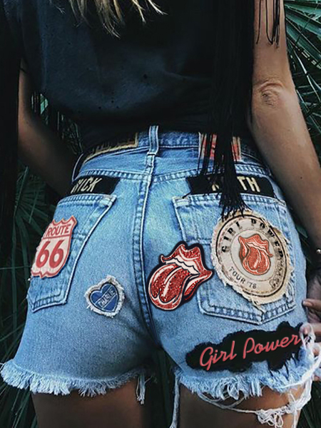 Casual Printing Splicing Denim Shorts