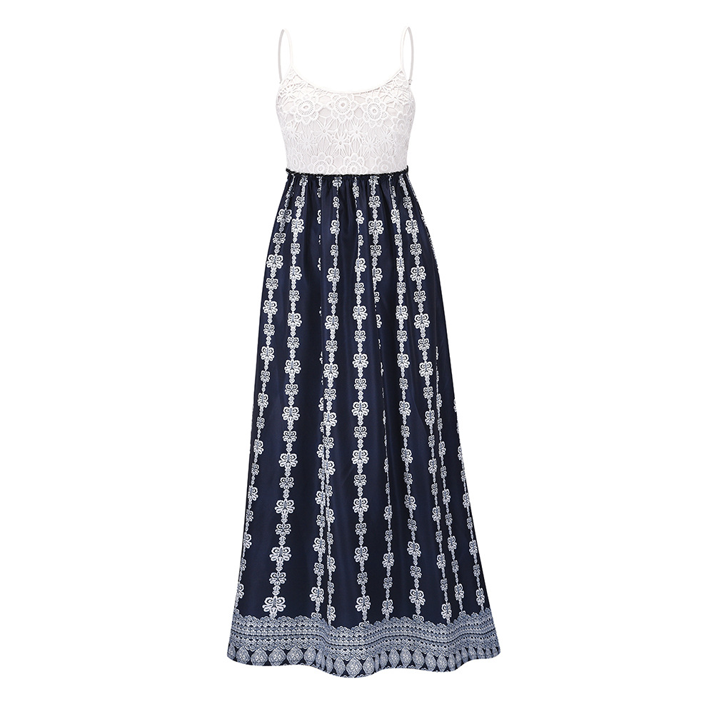 Floral print Lace Suspender Boho Maxi Dress