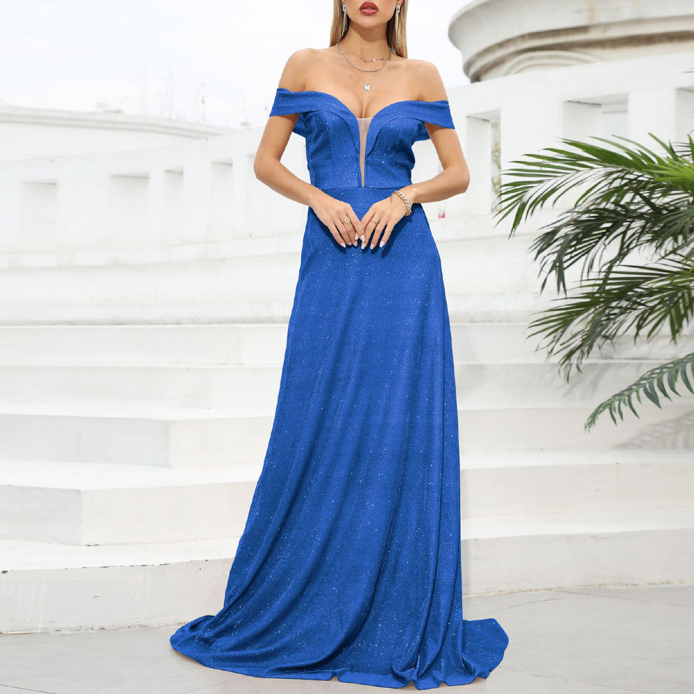 2022 Spring New European And American Foreign Trade Women's Large Swing Dress Off the shoulder Long Skirt Amazon Banquet Dress