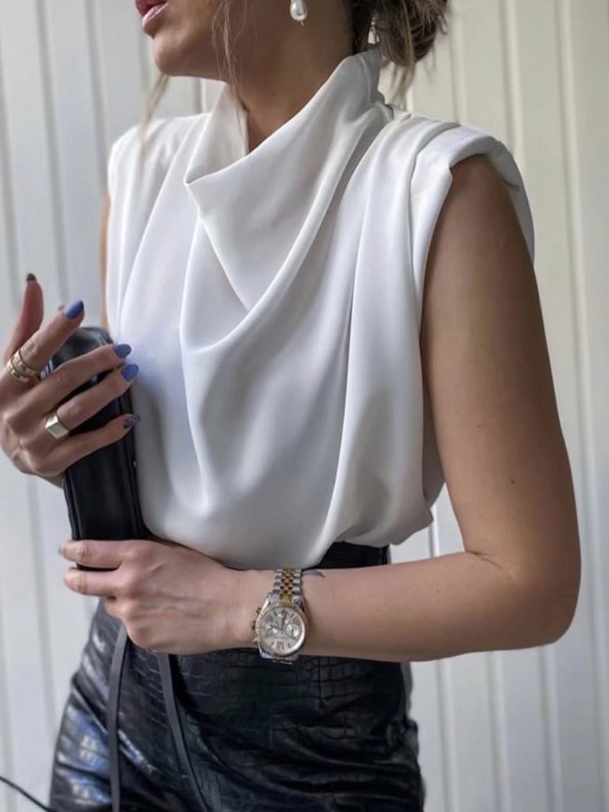 Solid Color Cowls Neck Sleeveless Top
