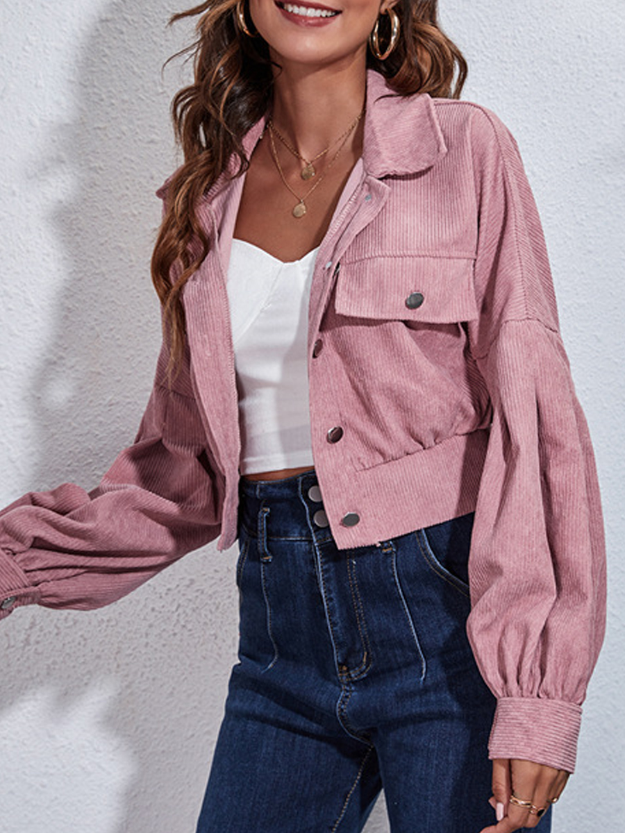 Corduroy Dropped Shoulder Long Sleeve Short Jacket