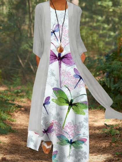 Printed Sleeveless Loose Two-piece Dress