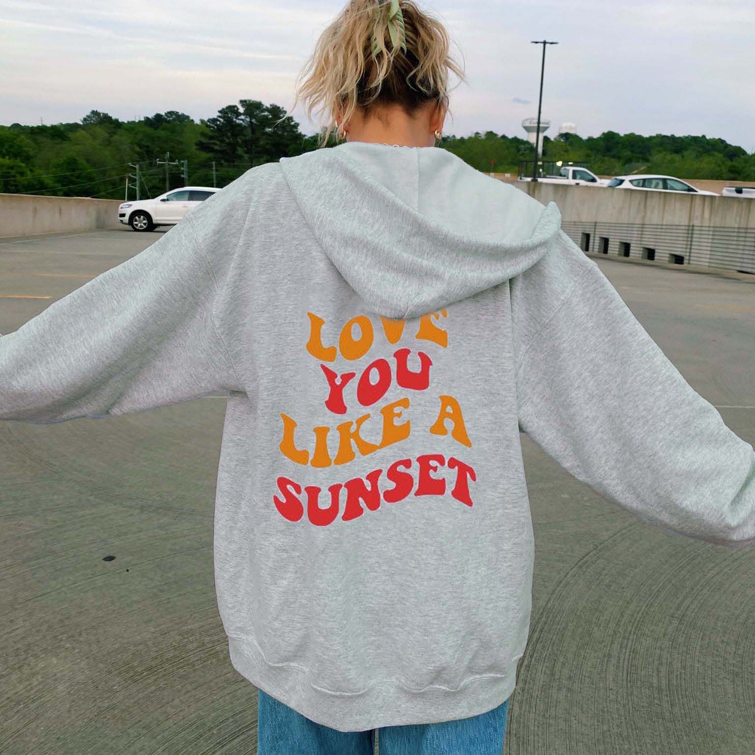 Love You Like A Chic Sunset Print Women's Casual Hoodie