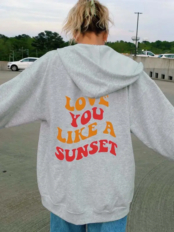 Love You Like A Sunset Print Women's Casual Hoodie - Oasisjoy.com 